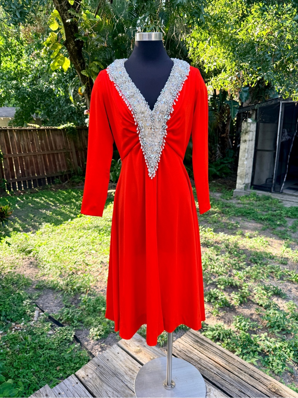 Vintage 1960s Julie Miller California Beaded Sequin A Line Dress